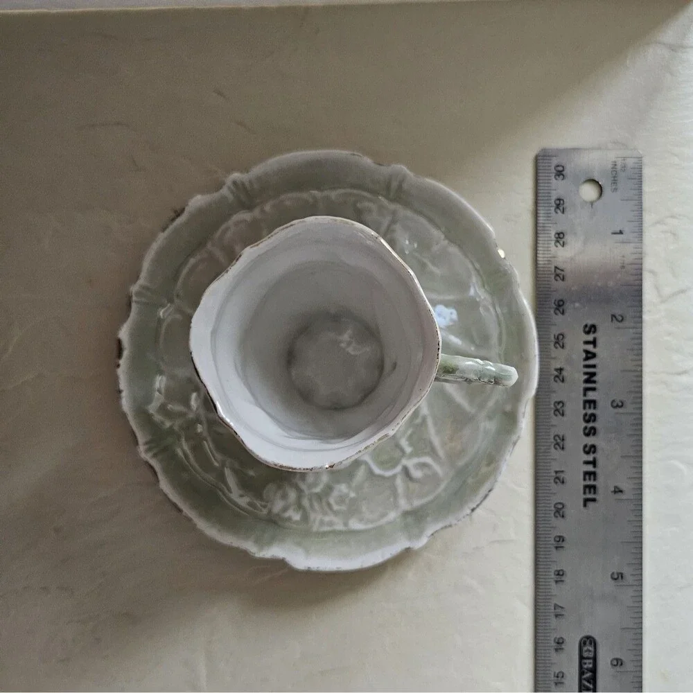Vintage Mint Green Lusterware Miniature Cup And Saucer